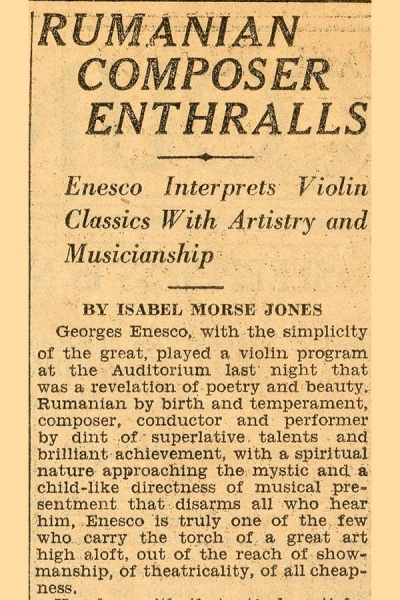 George Enescu - recital la Los Angeles  (3 ianuarie 1928)